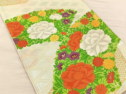 平和屋着物◎六通柄袋帯 唐織 地紙花文 黒地 金銀糸 正絹 逸品 BAAS1315je