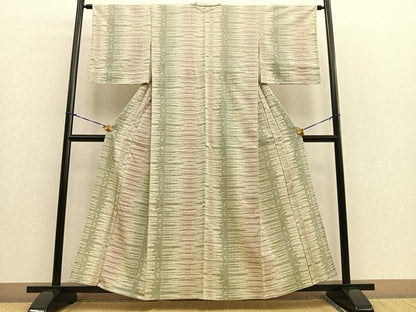 平和屋着物▽本塩沢 単衣 縞 正絹 逸品 未使用 BAAS1328ow