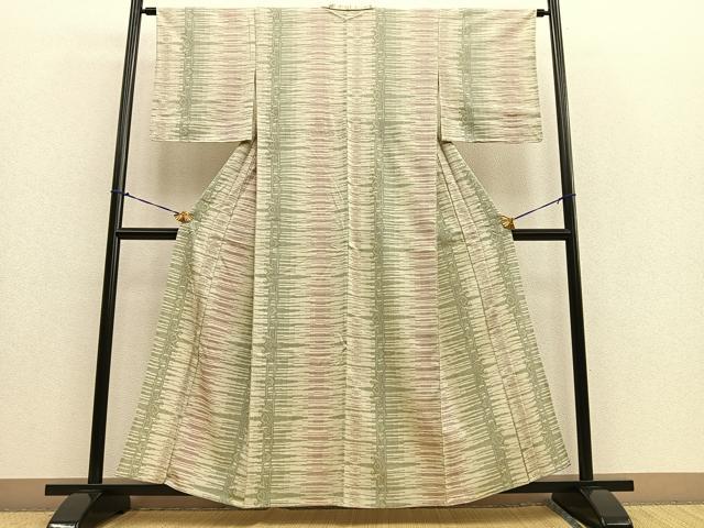 平和屋着物▽本塩沢 単衣 縞 正絹 逸品 未使用 BAAS1328ow