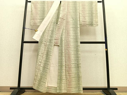 平和屋着物▽本塩沢 単衣 縞 正絹 逸品 未使用 BAAS1328ow