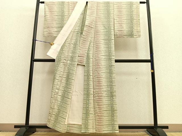 平和屋着物▽本塩沢 単衣 縞 正絹 逸品 未使用 BAAS1328ow