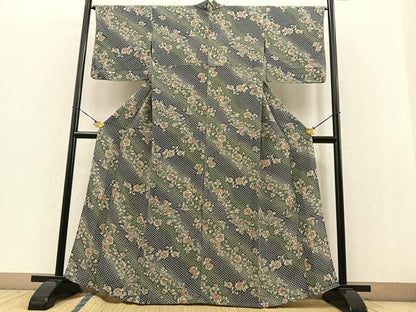 平和屋着物▽上質な小紋 単衣 辻が花 手描き 暈し染め 鬼しぼ縮緬 正絹 逸品 BAAS1814ow