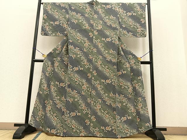平和屋着物▽上質な小紋 単衣 辻が花 手描き 暈し染め 鬼しぼ縮緬 正絹 逸品 BAAS1814ow