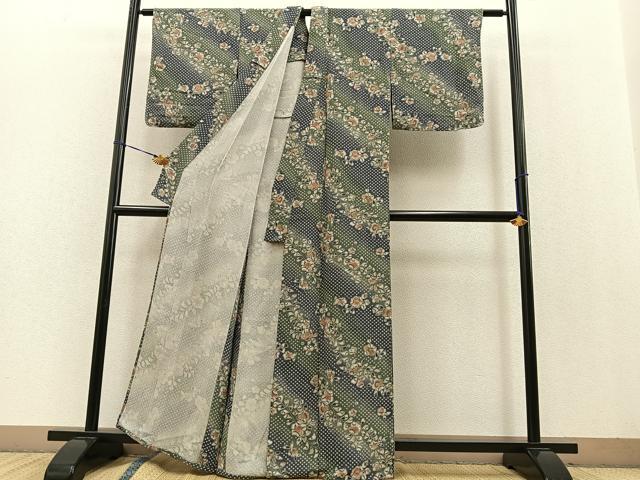 平和屋着物▽上質な小紋 単衣 辻が花 手描き 暈し染め 鬼しぼ縮緬 正絹 逸品 BAAS1814ow