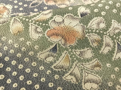 平和屋着物▽上質な小紋 単衣 辻が花 手描き 暈し染め 鬼しぼ縮緬 正絹 逸品 BAAS1814ow