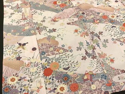 平和屋着物▽上質な小紋 単衣 花蝶文 暈し染め 金彩 正絹 逸品 BAAS1820ow
