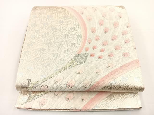 平和屋着物◎六通柄袋帯 唐織 孔雀文 金銀糸 正絹 逸品 BAAS2310jr