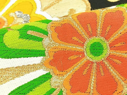 平和屋着物◎六通柄袋帯 唐織 正倉院花文 黒地 金糸 正絹 逸品 BAAS2312jr