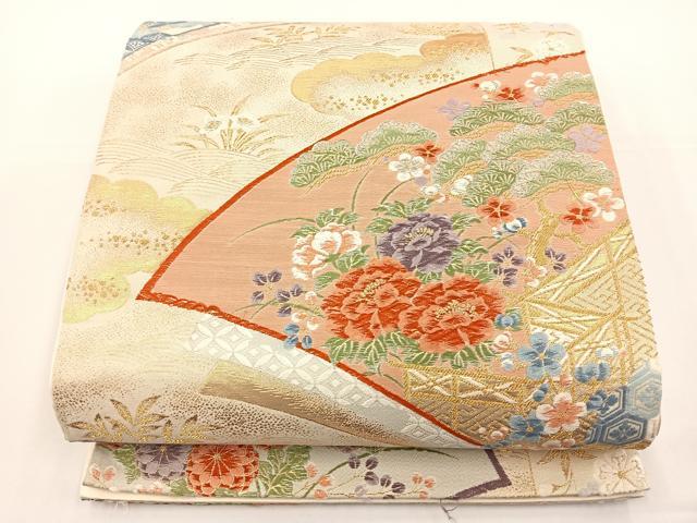 平和屋着物◎六通柄袋帯 唐織 瑞祥聚楽文 九百別織 金銀糸 正絹 逸品 BAAS2317jr