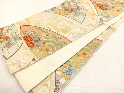 平和屋着物◎六通柄袋帯 唐織 瑞祥聚楽文 九百別織 金銀糸 正絹 逸品 BAAS2317jr
