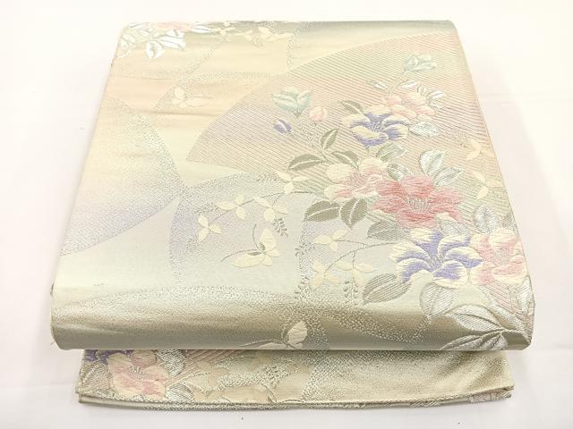 平和屋着物◎六通柄袋帯 唐織 地紙花文 銀糸 正絹 逸品 BAAS2323jr