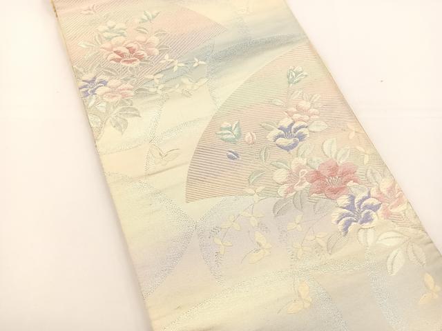 平和屋着物◎六通柄袋帯 唐織 地紙花文 銀糸 正絹 逸品 BAAS2323jr