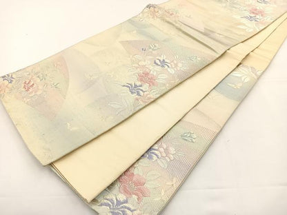 平和屋着物◎六通柄袋帯 唐織 地紙花文 銀糸 正絹 逸品 BAAS2323jr