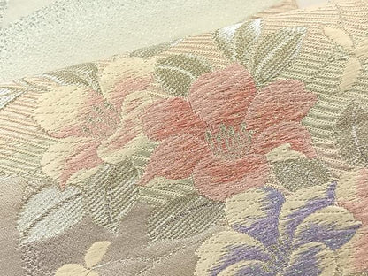 平和屋着物◎六通柄袋帯 唐織 地紙花文 銀糸 正絹 逸品 BAAS2323jr