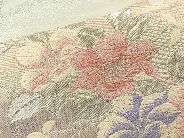 平和屋着物◎六通柄袋帯 唐織 地紙花文 銀糸 正絹 逸品 BAAS2323jr