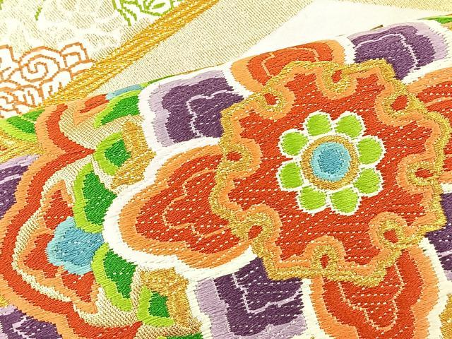 平和屋着物◎六通柄袋帯 唐織 正倉院花文 金糸 正絹 逸品 BAAS2326jr