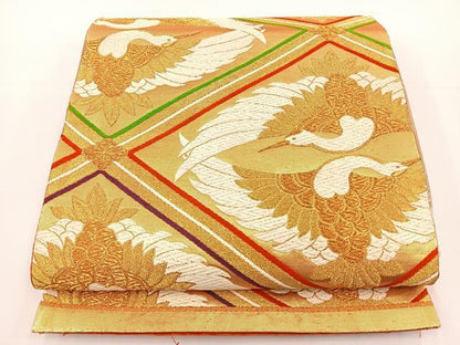 平和屋着物◎六通柄袋帯 唐織 天井総鶴文 金糸 正絹 逸品 BAAS2327jr
