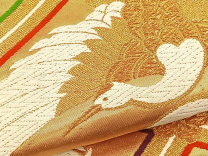 平和屋着物◎六通柄袋帯 唐織 天井総鶴文 金糸 正絹 逸品 BAAS2327jr