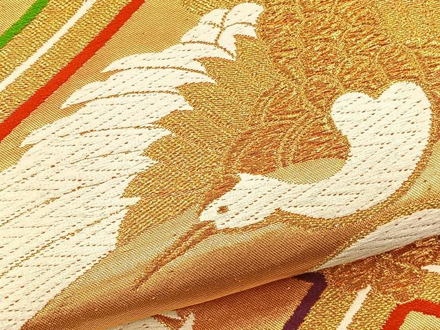 平和屋着物◎六通柄袋帯 唐織 天井総鶴文 金糸 正絹 逸品 BAAS2327jr