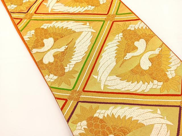平和屋着物◎六通柄袋帯 唐織 天井総鶴文 金糸 正絹 逸品 BAAS2327jr