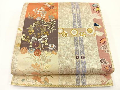 平和屋着物◎六通柄袋帯 唐織 草花文 金糸 正絹 逸品 BAAS2329jr