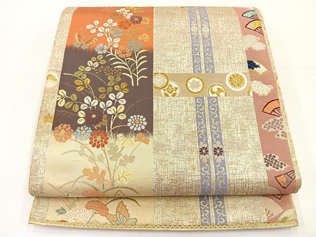 平和屋着物◎六通柄袋帯 唐織 草花文 金糸 正絹 逸品 BAAS2329jr
