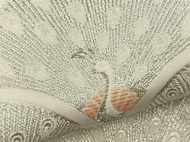 平和屋着物◎六通柄袋帯 唐織 孔雀青海波 銀糸 正絹 逸品 BAAS2345jr