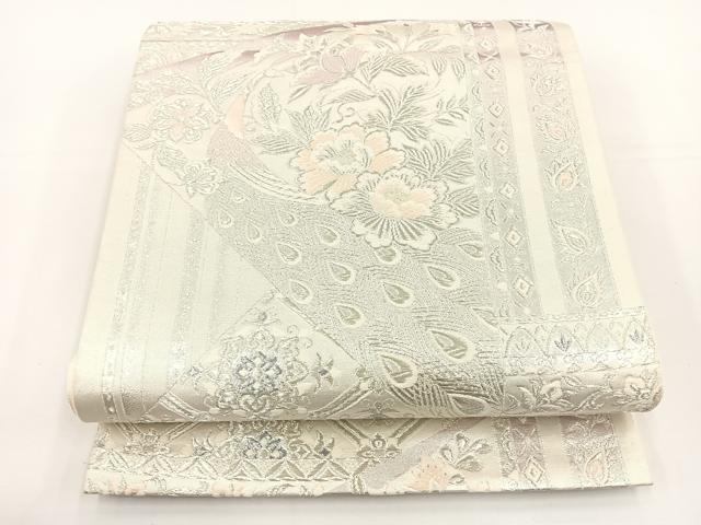 平和屋着物◎六通柄袋帯 唐織 草花文 銀糸 正絹 逸品 BAAS2346jr