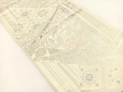 平和屋着物◎六通柄袋帯 唐織 草花文 銀糸 正絹 逸品 BAAS2346jr