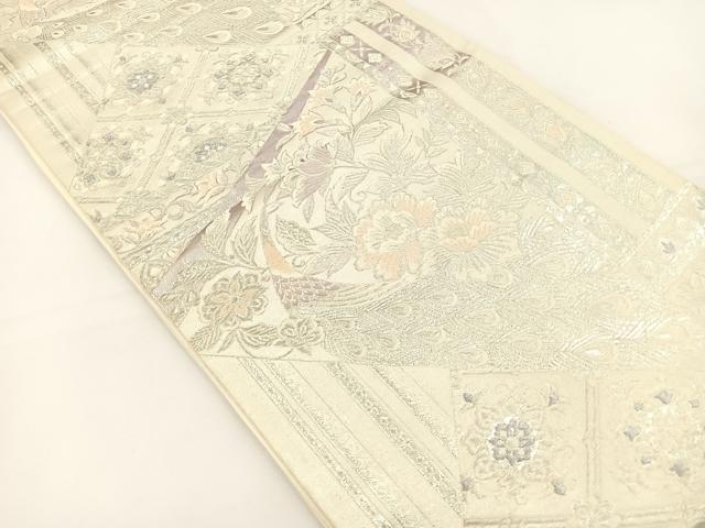 平和屋着物◎六通柄袋帯 唐織 草花文 銀糸 正絹 逸品 BAAS2346jr