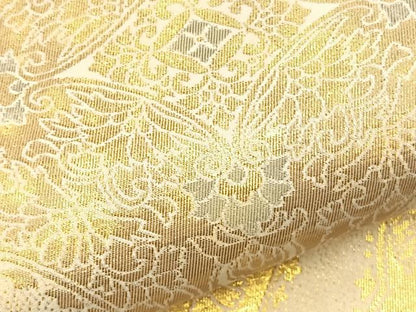 平和屋着物◎六通柄袋帯 洋花文 金糸 正絹 逸品 BAAS2351jr