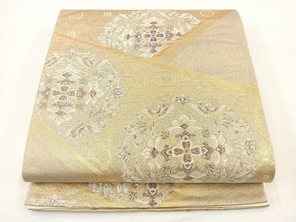 平和屋着物◎六通柄袋帯 唐織 花鳥文 金糸 正絹 逸品 BAAS2368jr