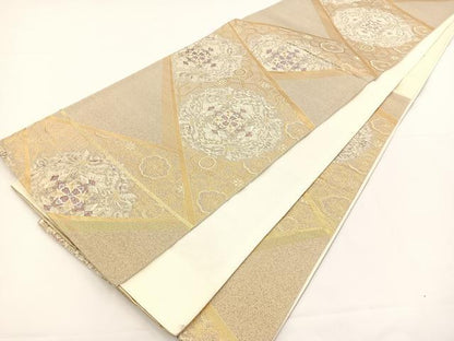 平和屋着物◎六通柄袋帯 唐織 花鳥文 金糸 正絹 逸品 BAAS2368jr