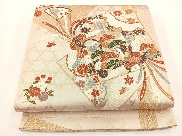 平和屋着物◎六通柄袋帯 唐織 尾長鳥雪輪花文 金糸 正絹 逸品 BAAS2369jr
