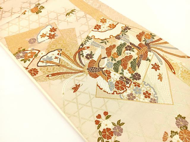 平和屋着物◎六通柄袋帯 唐織 尾長鳥雪輪花文 金糸 正絹 逸品 BAAS2369jr