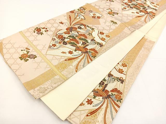平和屋着物◎六通柄袋帯 唐織 尾長鳥雪輪花文 金糸 正絹 逸品 BAAS2369jr