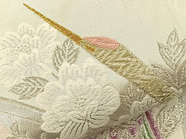 平和屋着物◎六通柄袋帯 双鶴 洋花文 金銀糸 正絹 逸品 BAAS2371jr