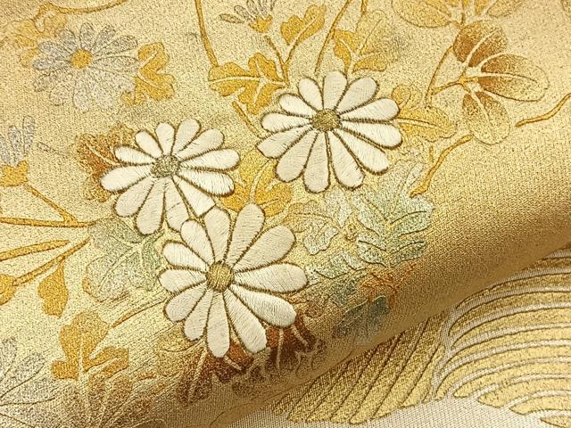 平和屋着物◎太鼓柄袋帯 駒刺繍 草花絵巻 金銀彩 正絹 逸品 BAAS2373jr
