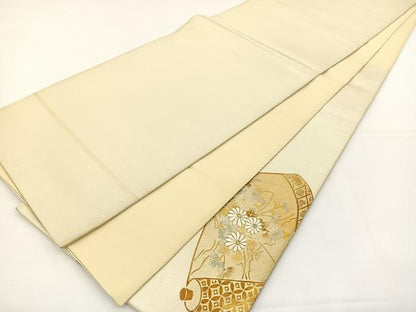 平和屋着物◎太鼓柄袋帯 駒刺繍 草花絵巻 金銀彩 正絹 逸品 BAAS2373jr