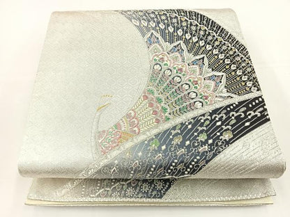 平和屋着物◎六通柄袋帯 唐織 孔雀文 金銀糸 正絹 逸品 BAAS2377jr