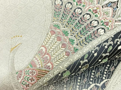 平和屋着物◎六通柄袋帯 唐織 孔雀文 金銀糸 正絹 逸品 BAAS2377jr