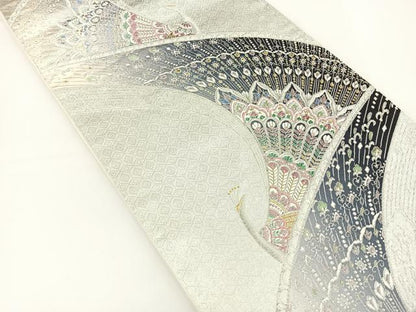 平和屋着物◎六通柄袋帯 唐織 孔雀文 金銀糸 正絹 逸品 BAAS2377jr