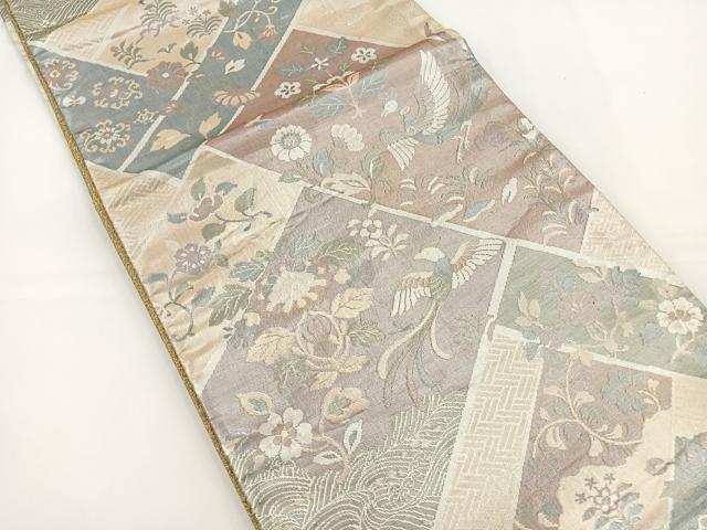 平和屋着物◎六通柄袋帯 花鳥文 銀糸 正絹 逸品 BAAS2378jr