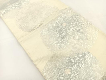 平和屋着物◎六通柄袋帯 唐織 菊 銀糸 正絹 逸品 BAAS2381jr
