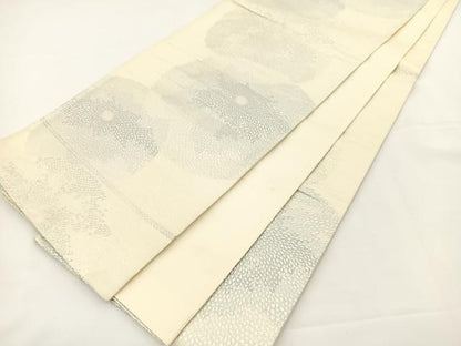 平和屋着物◎六通柄袋帯 唐織 菊 銀糸 正絹 逸品 BAAS2381jr