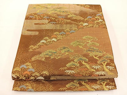 平和屋着物◎六通柄袋帯 風景文 金糸 正絹 逸品 BAAS2383jr