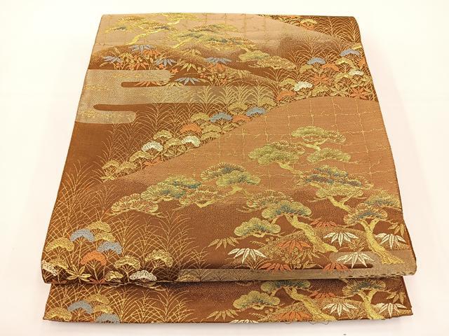 平和屋着物◎六通柄袋帯 風景文 金糸 正絹 逸品 BAAS2383jr