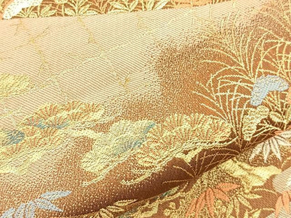 平和屋着物◎六通柄袋帯 風景文 金糸 正絹 逸品 BAAS2383jr