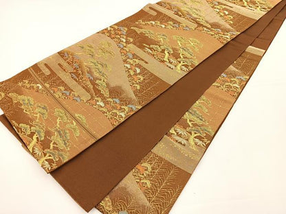 平和屋着物◎六通柄袋帯 風景文 金糸 正絹 逸品 BAAS2383jr