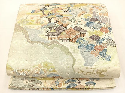 平和屋着物◎六通柄袋帯 唐織 風景文 金糸 正絹 逸品 BAAS2384jr